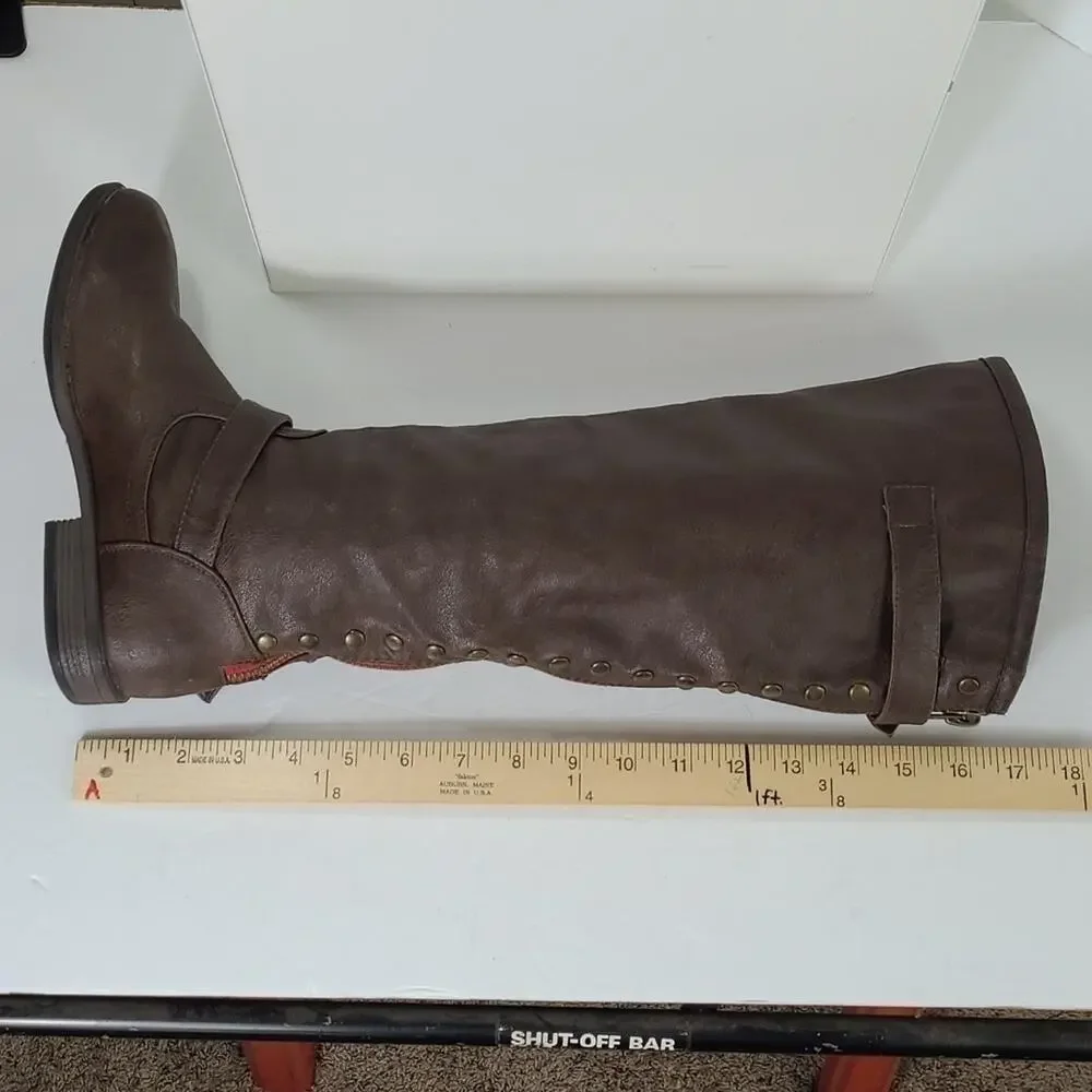 Bamboo Montage 83 SZ 6.5 Brown Studded Knee High Riding Equestrian Boots Vegan